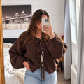 Cardigan à nœuds marron en laine & mohair